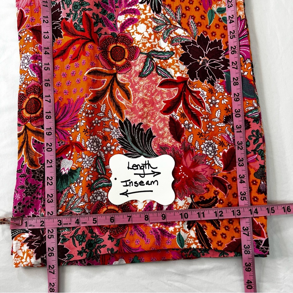 NEW NWT Ann Taylor Loft Pull On Linen Blend Wide Leg Pants Patchwork Bloom LARGE - Picture 12 of 12